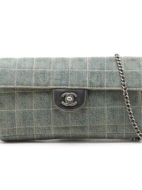 Chanel Chocolate Bar Denim Chain Shoulder Bag Blue